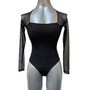 Abercrombie & Fitch Mesh Sleeve Bodysuit Women's Size XXS Black